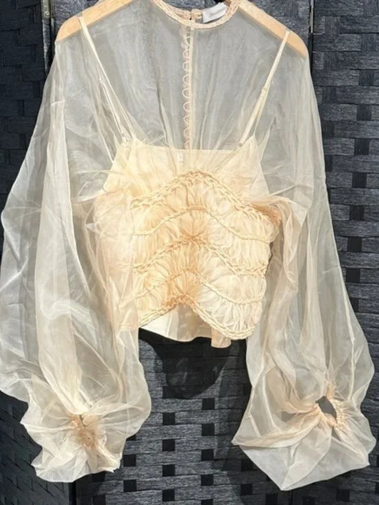 ZIMMERMANNIlluminate macramé and tulle-trimmed gathered silk- organza blouse - Picture 1 of 9